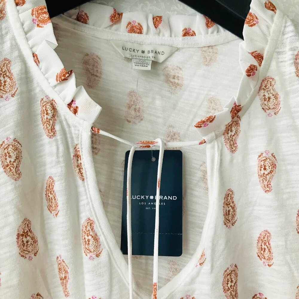 Lucky brand women Short Sleeve top Flower 60% Cotton 40% Modal Paisley Size: S/P - Picture 3 of 4